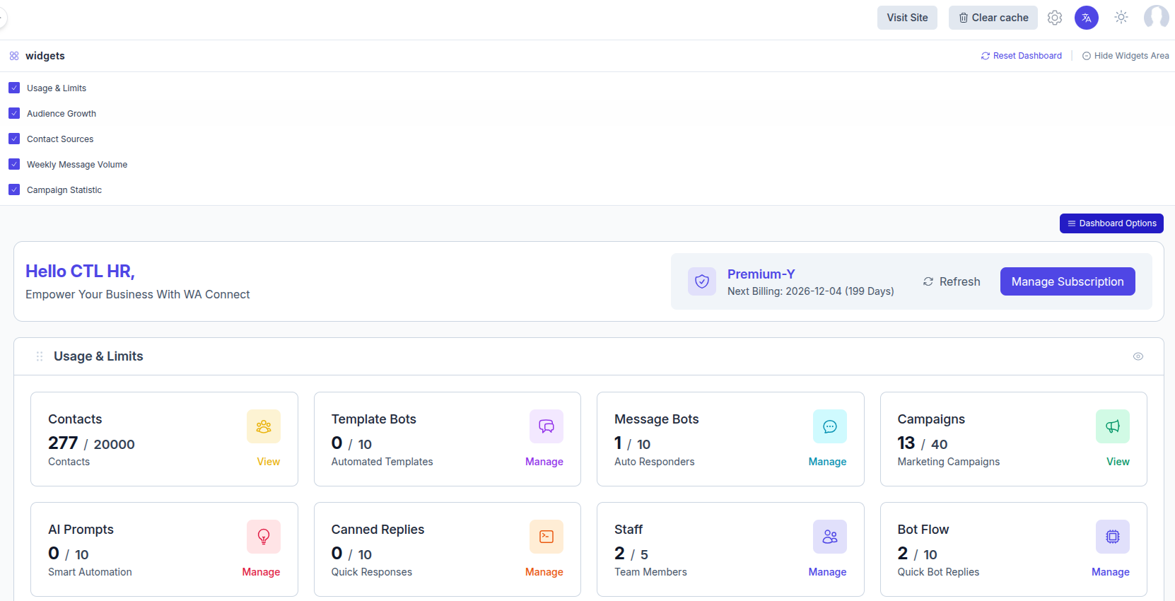 Tenant Dashboard Widgets